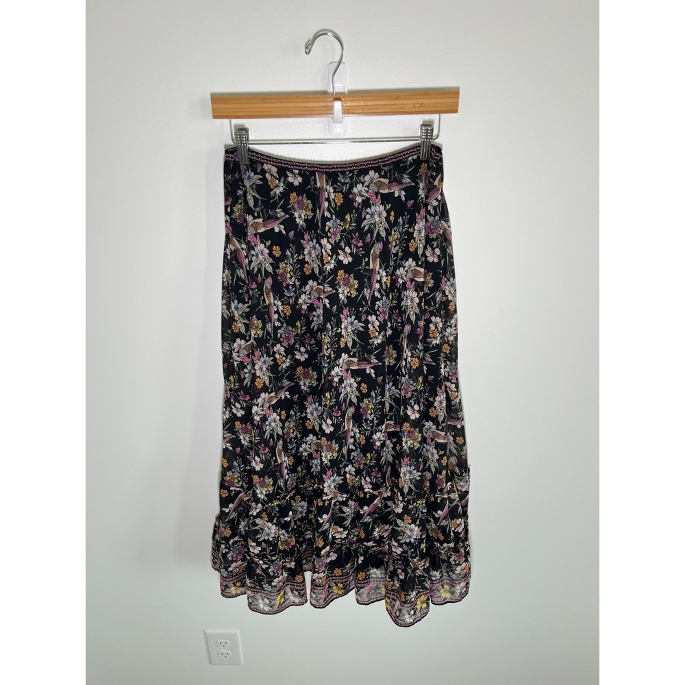 Max Studio Floral Birds Womens S Maxi Skirt Black Forest Fairy Cottage Boho - Picture 3 of 9